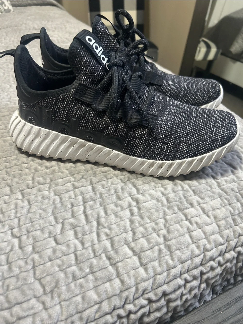 adidas Men's Black and White Knit Sneaker